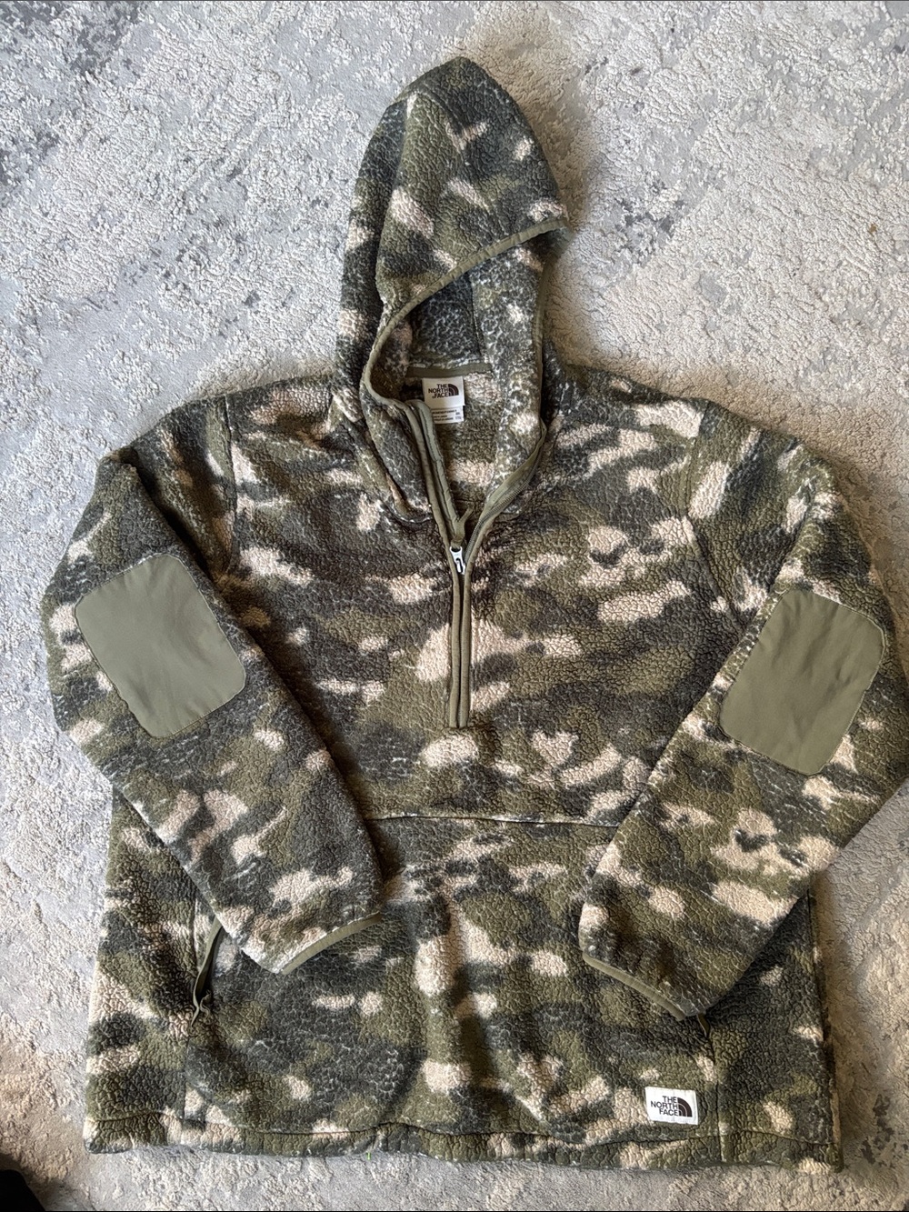 The North Face Olive Green Camo Sherpa Half-Zip Hoodie